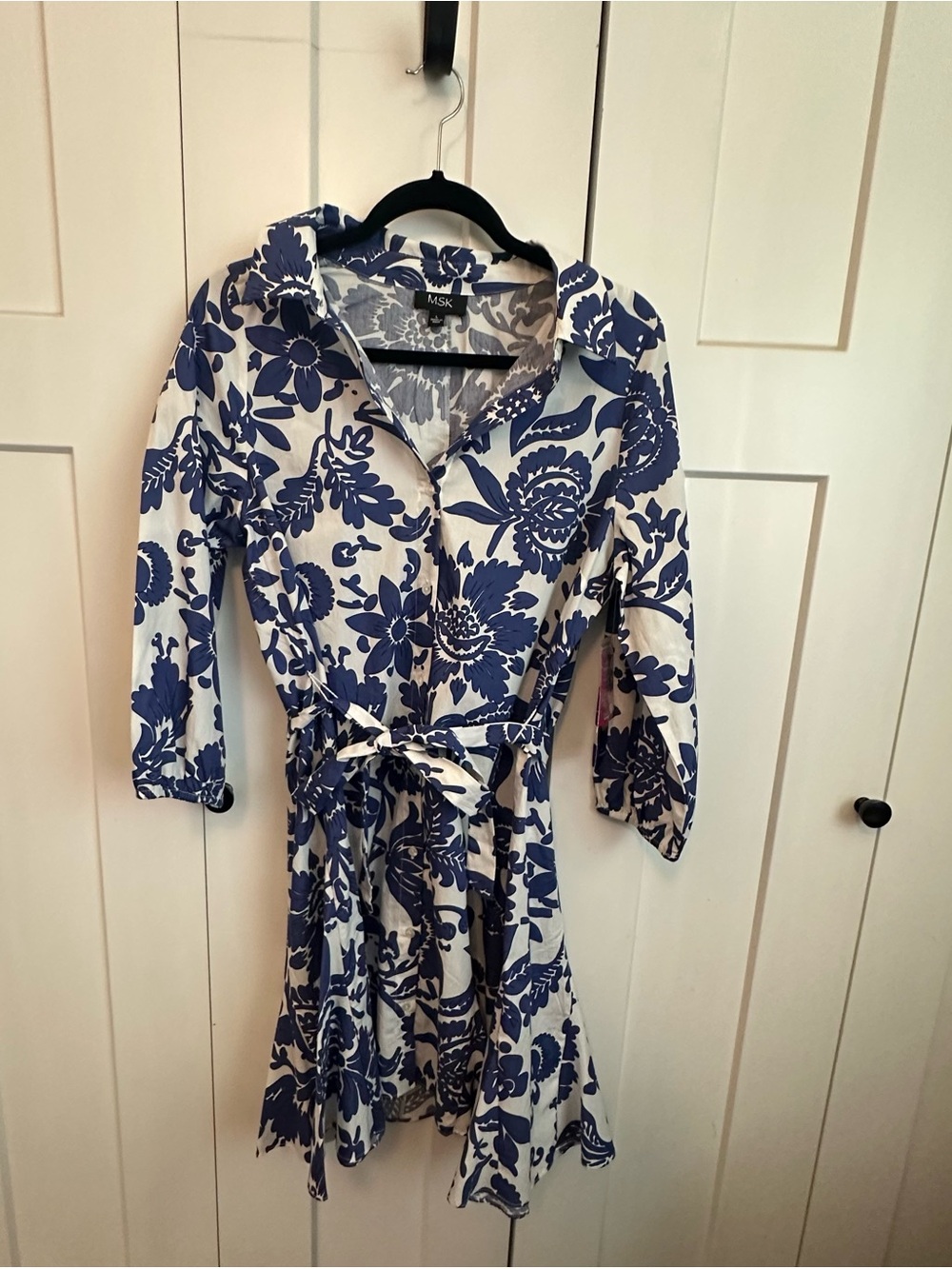 MSK Navy Floral Print Button-Front Dress